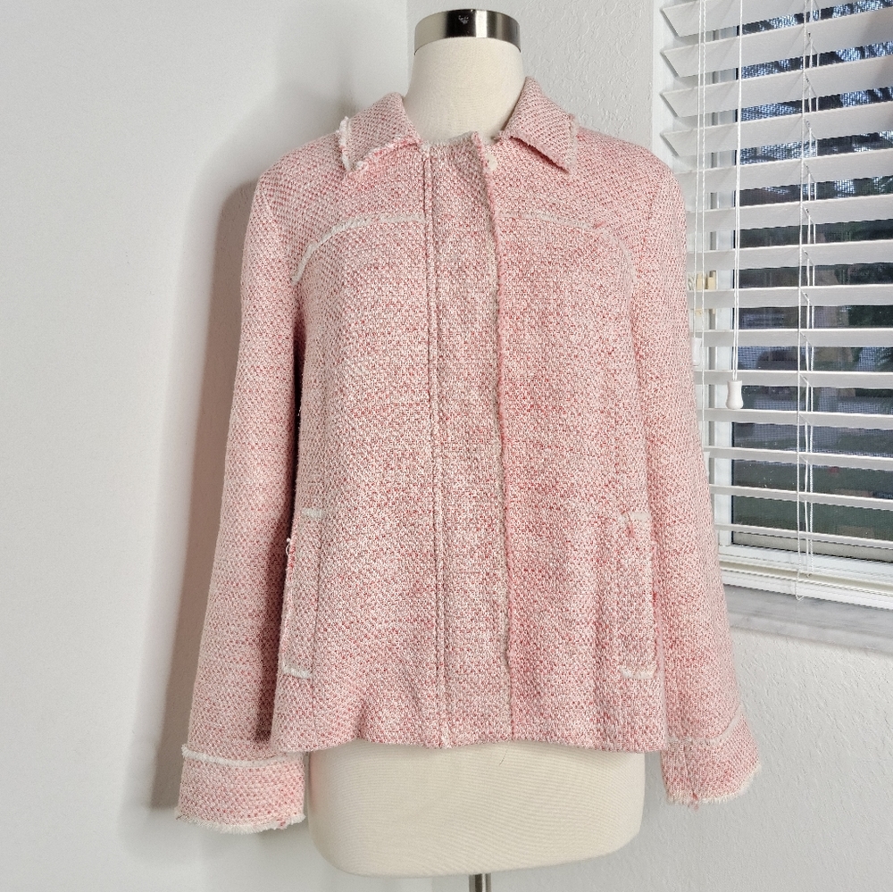 J. JILL Full Zip Snap Button Tweed Jacket L.